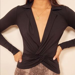 Reformation Katrine Black wrap top soft